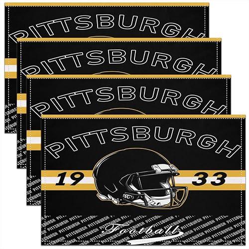 Feelyou Football Placemats Set of 4 Pittsburgh Table Mats Football City Place Mat for Kitchen Dining Table Party Decor Indoor Outdoor 18"x12" Sports Games