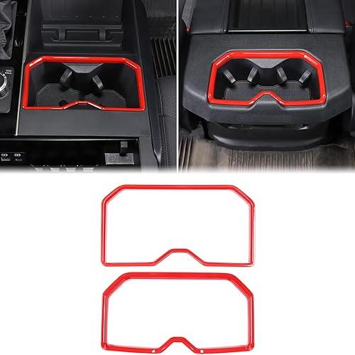 Aunginsy Car Front Rear Cup Holder Frame Trim Cover Compatible with Toyota Tundra/Sequoia 2022-2026, ABS Center Console Armrest Water Cupholder Panel Decorative Ring Protector Interior Accessories