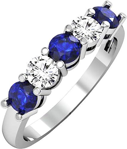 Dazzlingrock Collection Round Blue Sapphire and White Diamond Womens Alternate 5 Stone Anniversary Wedding Band, Available in 10K/14K/18K Solid Gold
