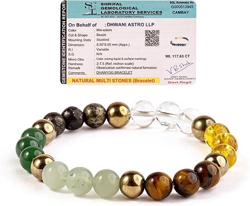 Natural Healing Dhan Yog Bracelets For Men & Women Certified Gemstone 8mm Beads for Money Magnet & Wealth Attraction, Prosperity, Success, Protection, Luck, Stress Relief & Emotional Balance DhanYog Bracelet