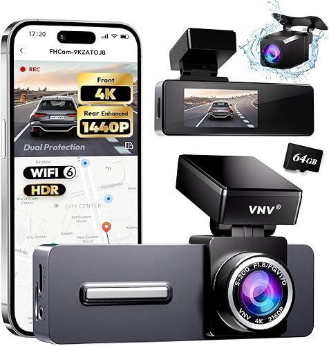 VNV 4K+2.5K Dash Cam Front and Rear, GalaxyCore Sensor, Free 64GB Card Included, Built-in WiFi App Control, Dash Camera for Cars with WDR Night Vision,170°Wide Angle, 24H Parking Mode, 2" IPS, S-V200