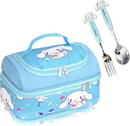 Roffatide Anime Lunch Bag for Man Woman Leakproof Large Compartment Lunch Container Tote for Work Travel with (spoon+fork) D
