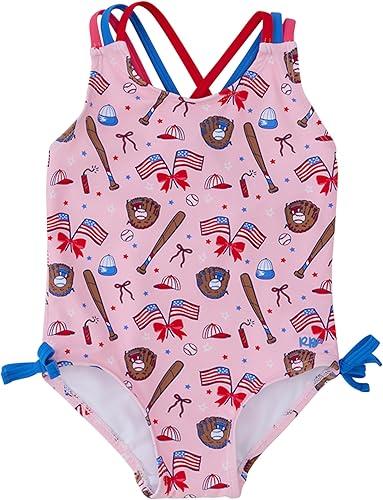 RuffleButts Girls UPF50+ Sun Protection Tie Shoulder/Cross Back One Piece Swimsuit