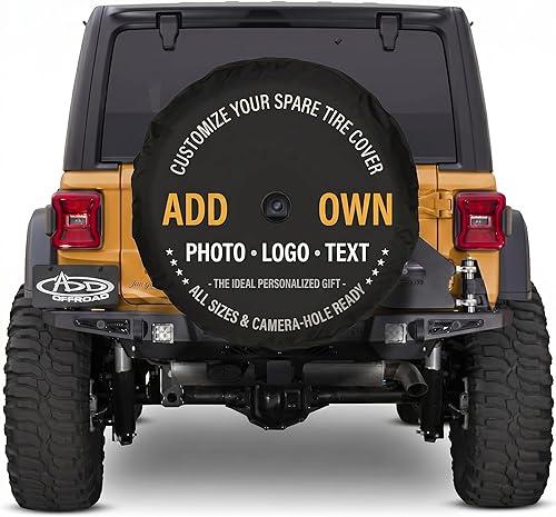 Custom PVC Leather Spare Tire Cover with Backup Camera Hole - Personalized Spare Tire Cover with Photo & Text - Universal Customize Car Wheel Cover, Durable for RV Jeep Trailer SUV Camper Tire Cover