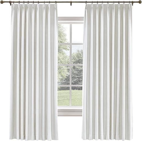 TWOPAGES 52 W x 102 L inch Pinch Pleat Darkening Drape Faux Linen Curtain with Blackout Lining Drapery Panel for Living Room Bedroom Meetingroom Club Theater Patio Door (1 Panel),Beige White