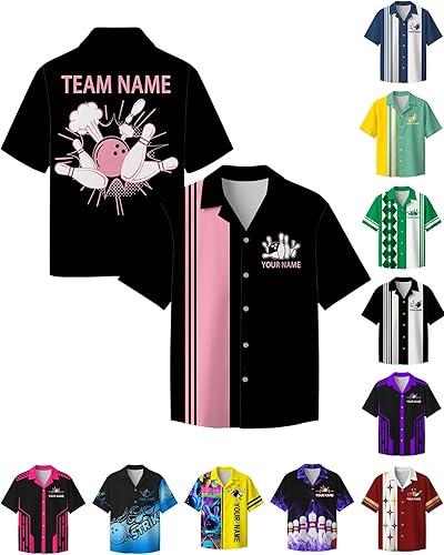 Custom Bowling Shirt for Men Women Personalized Name Bowling Jersey Casual Hawaiian Shirts Customized Retro Polo, S-4XL