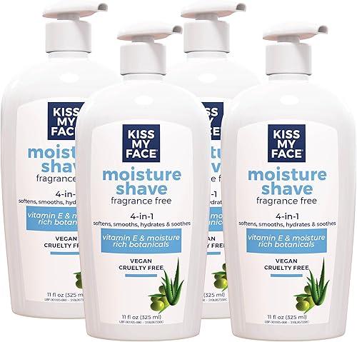 Kiss My Face Moisture Shave Cream, Fragrance Free Shaving Cream for Men and Women, 11 oz Pump Bottle, Pack of 4 (Packaging May Vary)