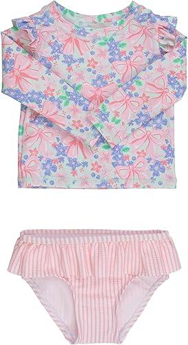 RuffleButts Baby Girls Modern Skirted Rash Guard Bikini - UPF 50+ Sun Protection Swimsuit