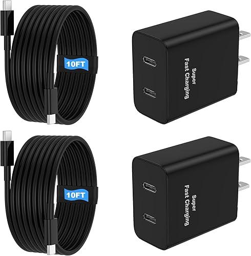 45W 2Pack Super Fast Charger USB C Dual Port Android Phone Charger Type C Fast Charging Block with 10FT Type-C Charger Cord for Samsung Galaxy S26 Ultra/S26/S26+/S25/S24/S23/S22/S21+/iPhone 17/16/15