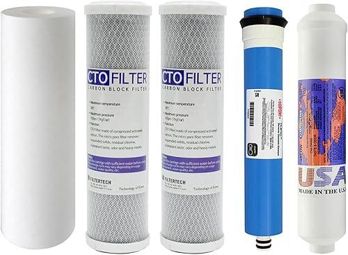 Proline Plus RO Replacement Compatible Filter Kit - Made in USA 1-Year Supply Includes 5 Filters: Reverse Osmosis Membrane, Carbon Block Filters, Sediment Filter, and GAC Cartridge