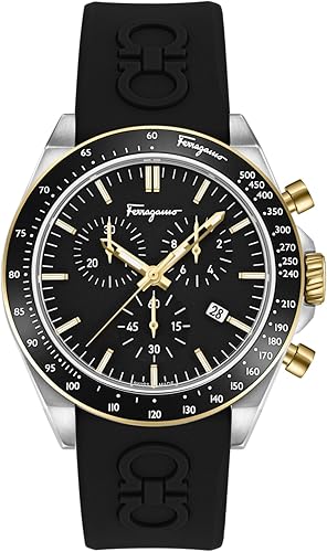 Ferragamo Urban Chrono Collection Luxury Mens Watch Timepieces with a Black Strap and Dial Featuring a Stainless Steel Case