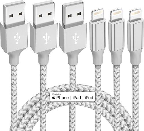 iPhone Charger 3 Pack 10 ft Apple MFi Certified Lightning Nylon Braided Cable Fast Charging Cord Compatible with iPhone 13 12 11 Pro Max XR XS X 8 7 6 Plus SE iPad and More