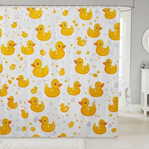 Erosebridal Cute Yellow Duck Shower Curtain Set,Kawaii Rubber Duck Bathroom Decor for Kids Girls Boys,Cartoon Animal Bathroom Set,Pet Lover Gifts Funny Ducks Fabric Shower Curtain 72 x 72 Inch