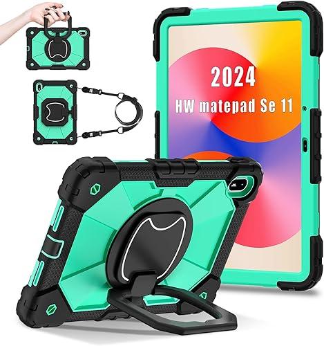 Shoulder Strap Tablet Case for Huawei MatePad SE 11 11.0 inch, Heavy Duty Shockproof Protective Cover with Kickstand, Handle, Shoulder Strap for Kids Women Man Black Mint Green