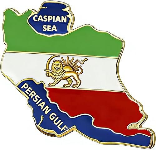 Dreamtimes Iran Lion and Sun Brooch Pin for Men Women Iran Map Brooch Pin Iranian Memorial Medal Pins Stainless Steel Persian Vintage Iran Jewelry