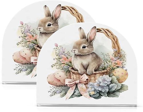 Cute Watercolour Little Rabbit Easter Napkin Holder for Tables Paper Cocktail Napkin Holders for Kitchen Dinning,Acrylic Dinner Napkin Dispenser for Restaurant Home Decor Bar Accessories 1 Pack