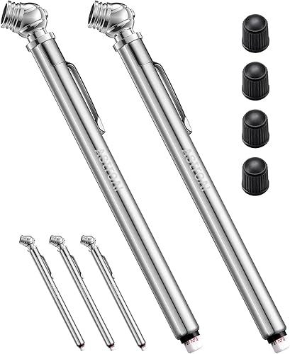 AstroAI Pencil Tire Pressure Gauge 2 Pack 10-75PSI, Calibrated to ANSI B40.1 Grade B (2%), Stainless Steel Body, Car Accessories with 3 Measurements for Cars, Bikes, Vehicles