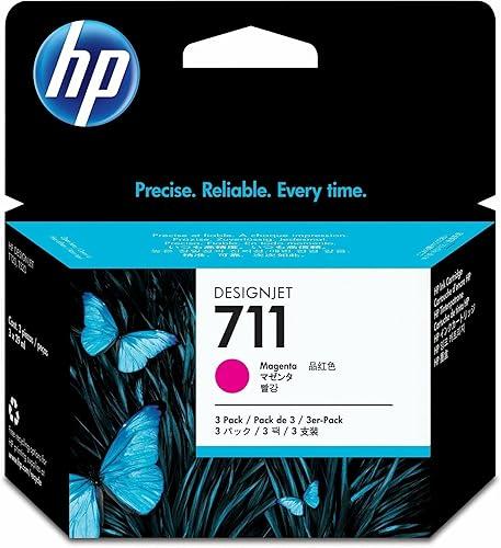 HP 711 Magenta 29-ml 3-Pack Genuine Ink Cartridges (CZ135A) for DesignJet T530, T525, T520, T130, T125, T120 & T100 Large Format Plotter Printers