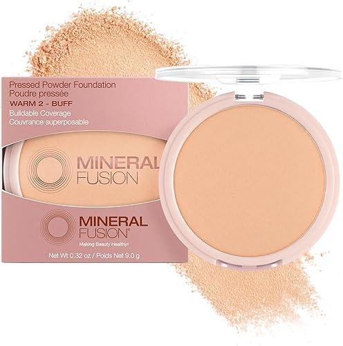 Mineral Fusion Pressed Powder Foundation - Matte Finish Face Powder for Medium Skin with Yellow Undertones - Age Defying Natural Makeup - Talc Free, Vegan, Hypoallergenic (Warm 2)