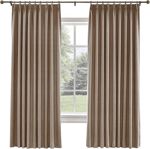 TWOPAGES 52 W x 102 L inch Pinch Pleat Darkening Drape Faux Linen Curtain with Blackout Lining Drapery Panel for Living Room Bedroom Meetingroom Club Theater Patio Door (1 Panel),Rust Brown