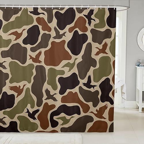 Erosebridal Duck Hunting Shower Curtain 72" Wx72 L Army Camo Waterproof Bathroom Accessories Camouflage Military Bath Curtain for Bathroom Showers Wild Woodland Farmhouse