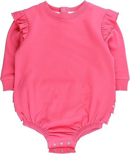 RuffleButts Baby/Toddler Girls Flutter Sleeve Sweatshirt Bubble Romper with Snaps