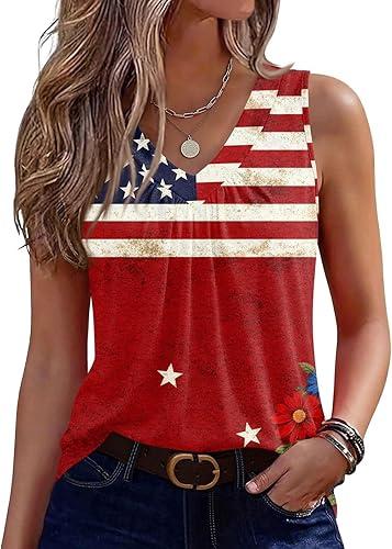 America Merchandise Women Tank top 4Th of July tee for Womens USA Flag Patriotic Shirts Sleeveless Shirts, S-2XL