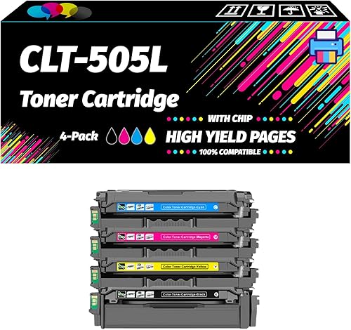 Compatible with Samsung CLT-505L Toner Cartridge Work for Samsung ProXpress C2620DW C2670FW Printer, High Yield 6000 Pages, Professional Printing with Chip (4-Pack BK/C/M/Y)