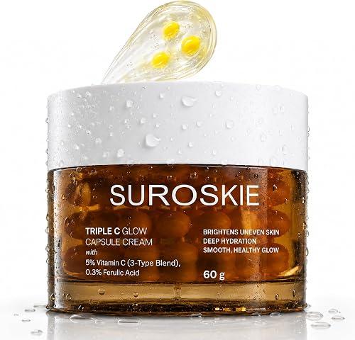Suroskie Triple C Glow Capsule Cream | 5% Vitamin C (3-Type Blend) + 0.3% Ferulic Acid | Brightening, Deep Hydration & Smooth Skin | Face Cream for Glowing, Hydrated, and Even-Looking Skin | 60 g