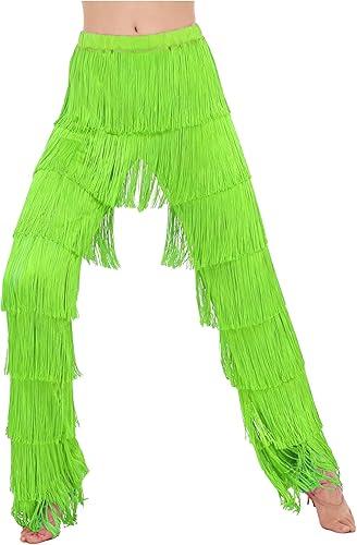 Shinsto Womens Fringe Latin Dance Pants Tango Salsa Cha Cha Pants Elastic Waist Trousers