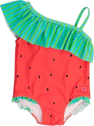 RuffleButts Girls UPF50+ Sun Protection One Shoulder Single Ruffle One Piece Swimsuit