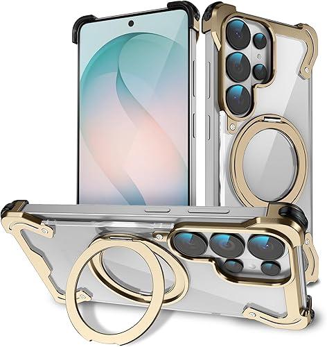 Metal Frameless Magnetic Series for Galaxy S26 Ultra Case,Compatible with Magsafe,Ultra Thin Slim Fit,Holder Kickstand,Transparent Borderless Yet Shockproof Drop Protection,[TJ Gold]