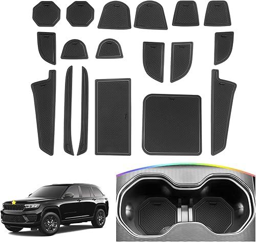 SKTU Upgrade Door Slot Mat for 2022-2025 Jeep Grand Cherokee L Summit 4x4 Door Groove Gate Pad 18Pcs Fit 2024 2025 Grand Cherokee Accessories Door Compartment Cup Center Console Liners (2-Row Black)