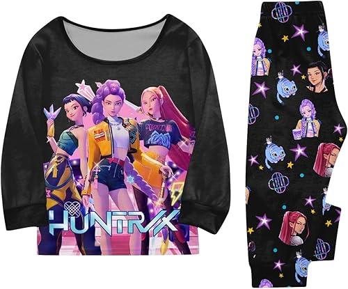 Girls 2 Piece Singer Outfits Cute Cartoon Graphic Shirts and Pants Casual Tracksuit Fashion Clothing Sets
