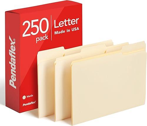 Pendaflex File Folders, Letter Size, 1/3 Cut, Manila, 250 per Box (752250)