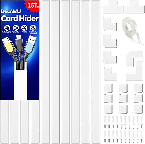 Delamu Cord Hider, 157in Wire Covers for Cords on Wall, Premium Cable Hider Cord Covers for Wires, Cable Management Wire Hiders for TV, Cable Raceway Kit, W0.95 H0.55in, White — 22% off