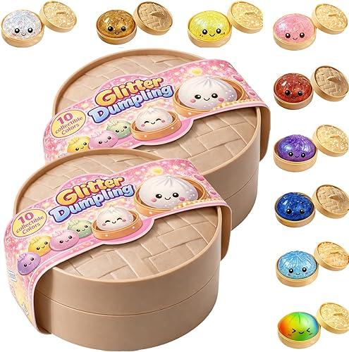 New Glitter Dumpling Squishy - Dumpling Squishy Blind Box Pack, Bun Stress Relief Fidget Set, Soft Squeeze Decompression Dough (2 Packs)
