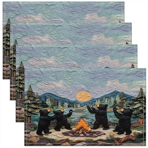 Feelyou Wild Animal Placemats Set of 4 for Kids Boys Girls Bear Placemat for Kitchen Dining Table 18"x12" Rustic Cabin Country Table Place Mats Lake Life Table Mats Camper