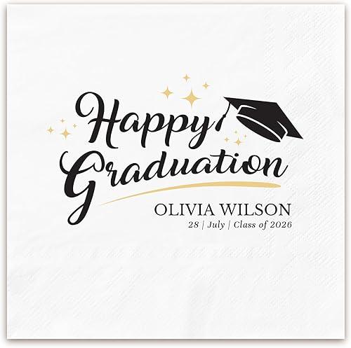 100Pcs Custom Napkins Class of 2026 Grad - Personalized Napkins for Graduation - Customized Napkin with Name&Photo - Congratulations Party Grad Decorations Gift for Graduates Classmates
