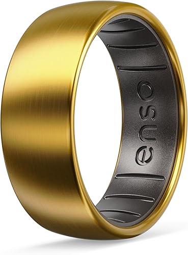 Enso Rings Hybrid Rings - Durable Brushed Outer Metal - Comfortable and Premium Inner Silicone
