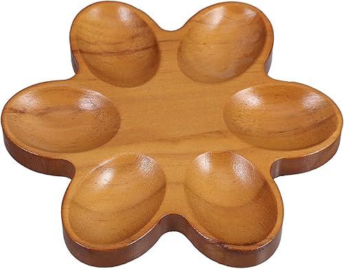 Ciieeo Wooden Egg Tray 6 Eggs Holder Countertop Fresh Display Plate Refrigerator Organizer Flower Shape Kitchen Storage