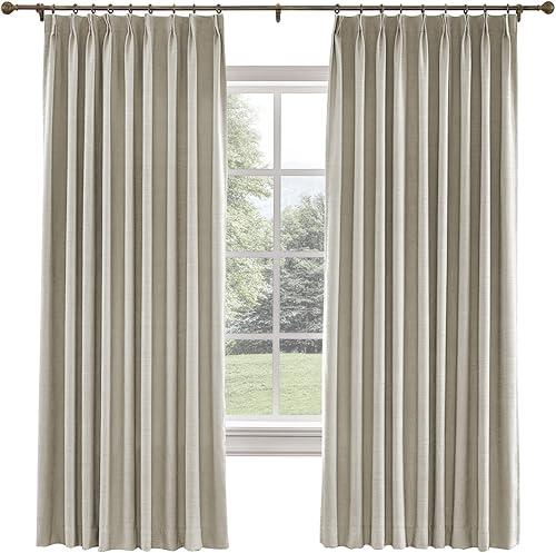 TWOPAGES 52 W x 108 L inch Pinch Pleated Curtain Room Darkening Linen Drapery Panel for Bedroom Living Room Office Theater Patio Door (1 Panel),Birch