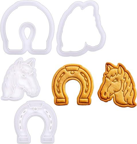 BAKERLOGY Mini Horse Shoe and Horse Head Cookie Cutter and Stamp Set (2") – Country Charm Embosser for Cupcake and Biscuit Decorating, Fondant Tool for Rustic Farmhouse Cakes and Rodeo-Themed Parties