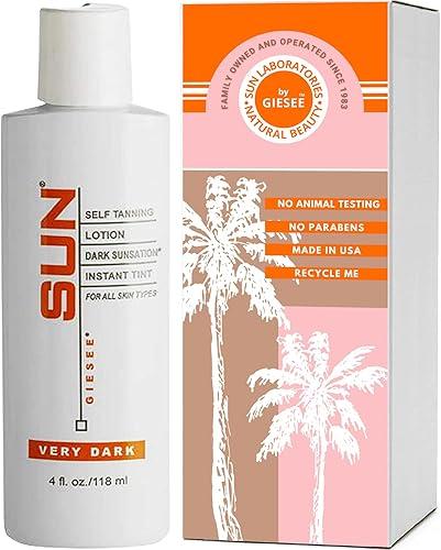 Sun Laboratories By Giesee Dark Sunsation Sunless Tanning Lotion 4 oz - Fragrance-Free, Non-Toxic, Organic Tanning Lotion, Dark Self Tanner, Natural Self Tanning Lotion for Face and Body