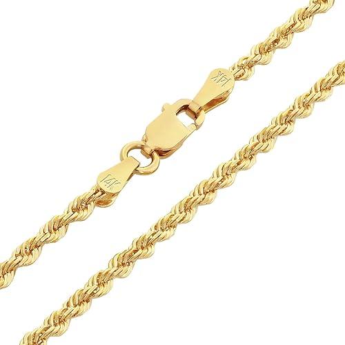 Nuragold 14k Real Yellow Gold 1.8mm Solid Rope Chain Diamond Cut Necklace (16"-30") Italian Jewelry for Men & Women