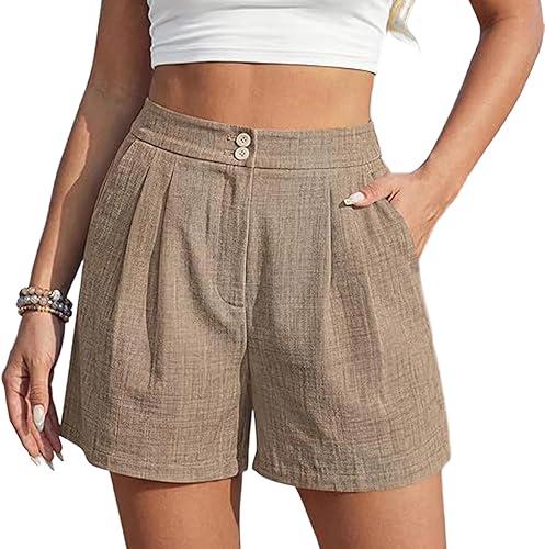 Shorts for Women Summer Casual Elastic High Waist Cute Dressy Boho Pleated Lounge Shorts Beach Vacation Outfits