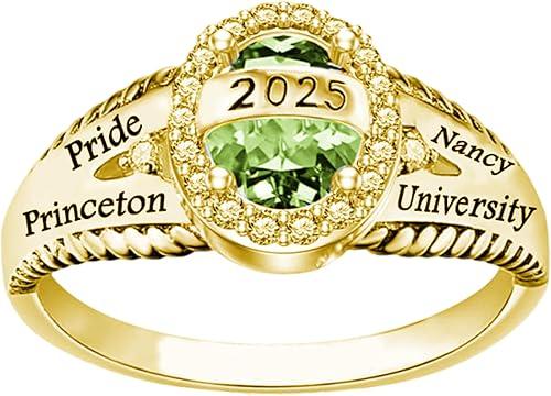 Personalized High School College University Class Ring Custom 2025 10K/14K/18K Solid Gold/Sterling Silver Birthstone Rings Graduation Birthday Jewelry Women Men