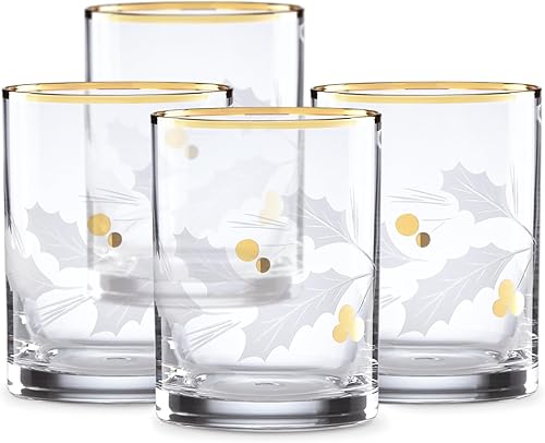 Lenox 886861 Holiday Gold 4-Piece Double Old Fashioned Set, Christmas Theme