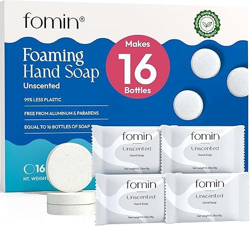 FOMIN Foaming Hand Soap Refills (16 Pack) - Fragrance-Free Foaming Hand Soap Tablets - Skin Friendly Foam Soap Refill for Hand Wash - Makes 128 fl oz (16 x 8 fl oz)