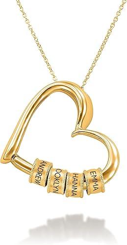 MyNameNecklace Personalized Charming Heart Necklace with Engraved Beads - Dainty Gift for Mom, Grandma, Her, Women - Custom Jewelry for Christmas